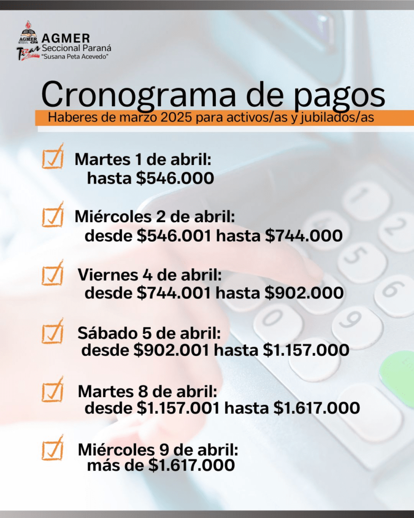 agmer cronograma de pagos abril 2025